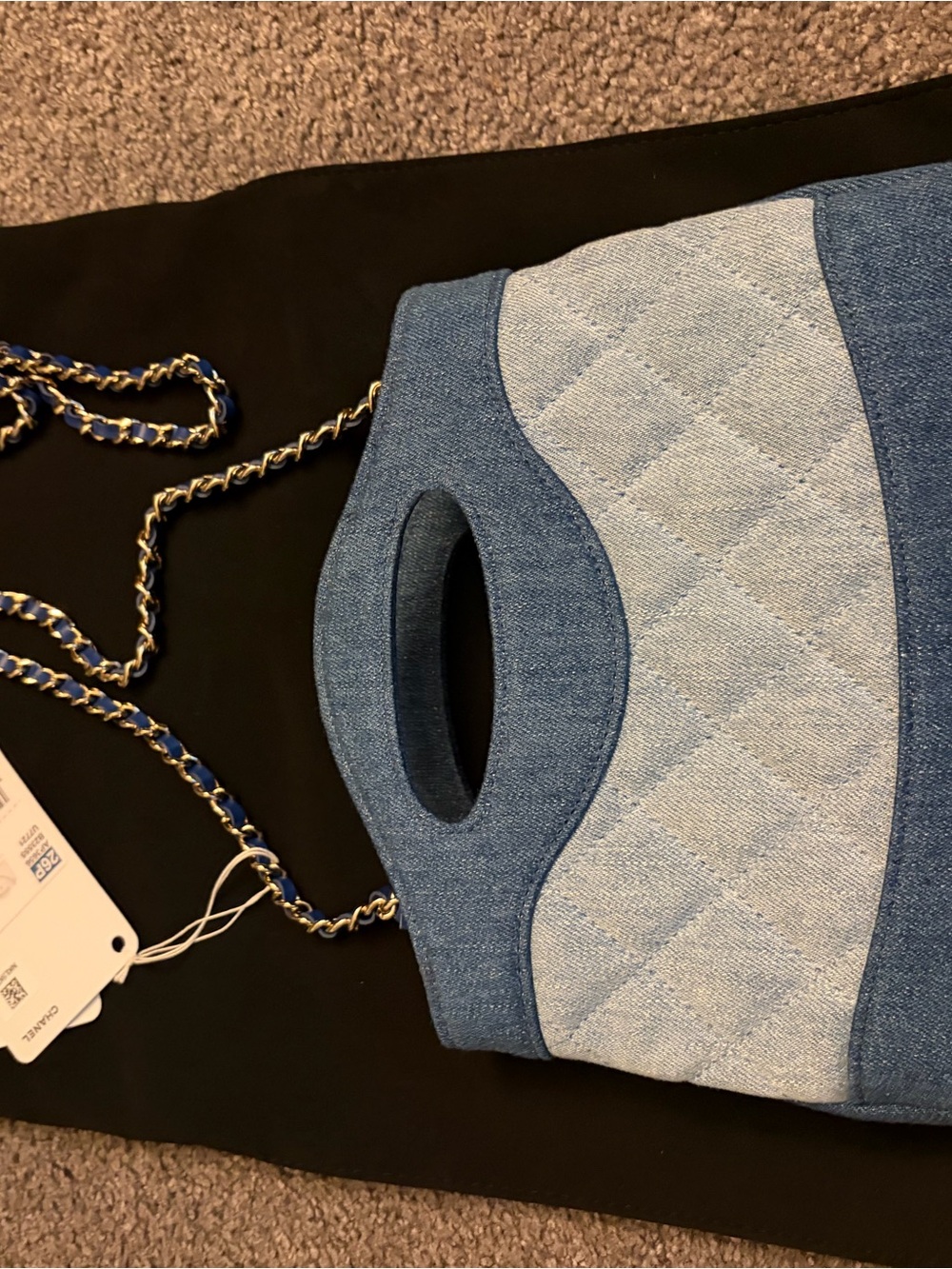 NWT CHANEL shopper 31 (nano)  Quilted Denim Mini Top-Handle Bag in Blue - Picture 6 of 16